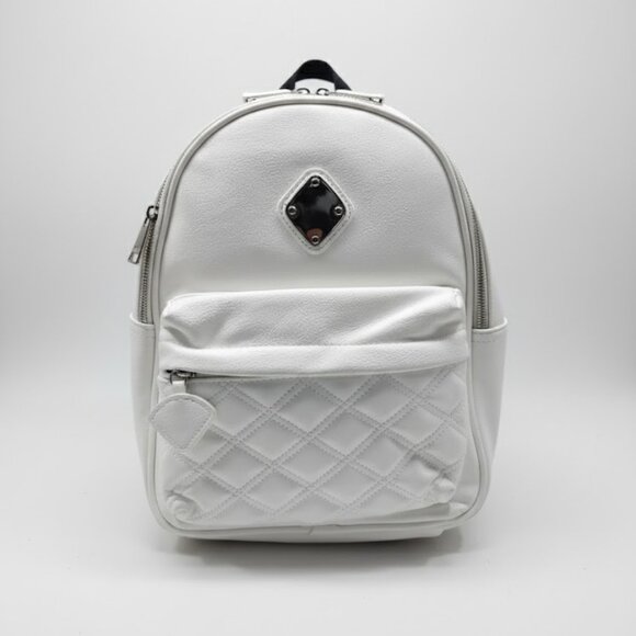 Claire's White Quilted Backpack with diamond plate - Picture 1 of 4